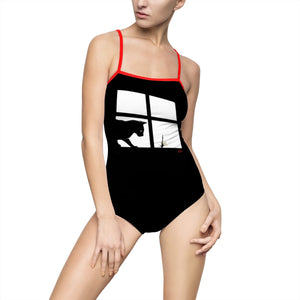 Cat with Dragonfly One-piece Swimsuit with Spaghetti Straps