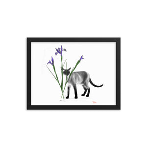 Framed Siamese Cat Sashimi Behind Irises